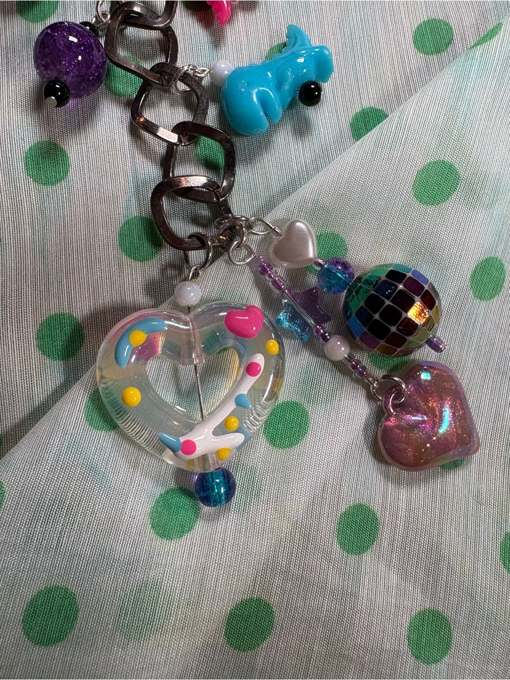 Colorful Dinosaur & Heart Purse Charm in Purple, Pink, Blue - Picture 3 of 4